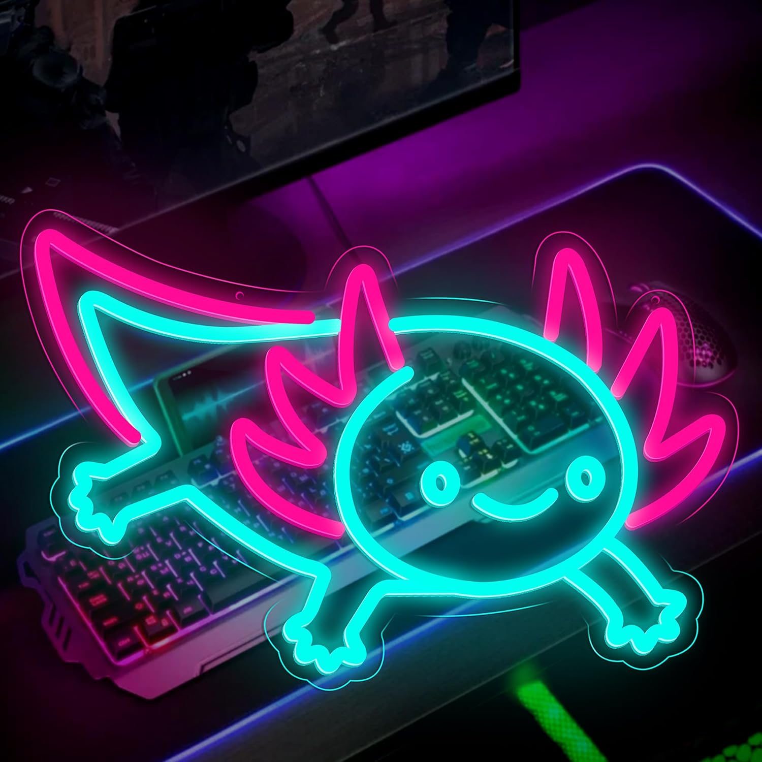 Desk Setup Studio - Axolotl Ejderha Neon Tabela Kısılabilir LED